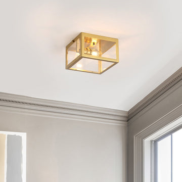 Eleanor 8" Farmhouse Industrial Square Iron/Glass Case LED Flush Mount - JONATHAN Y